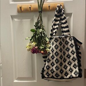 Woven Black and White Shira Leah Diamond Tote Bag